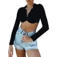 thumbnail image 1 of SAYOO, Top corto Sexy de manga larga para mujer, blusa corta informal básica con escote en V profundo, ropa de calle para discoteca SAYOO  moda, 1 of 9