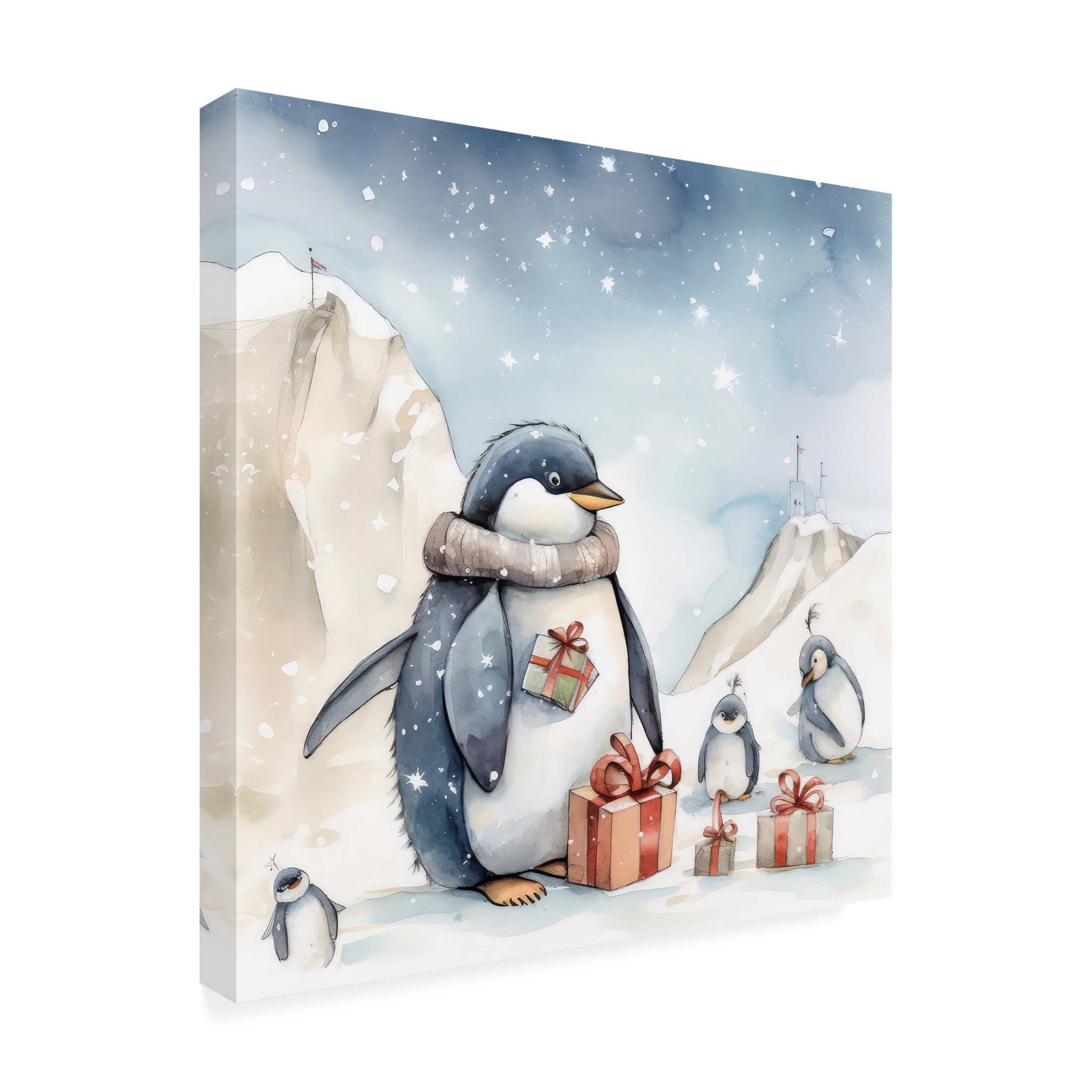 Canvas Wall Art - The Golden Valley 'Penguin Presents' Wall Art for Living Room, Bedroom, or Office Décor by Trademark Fine Art - 14 x 14 Inches