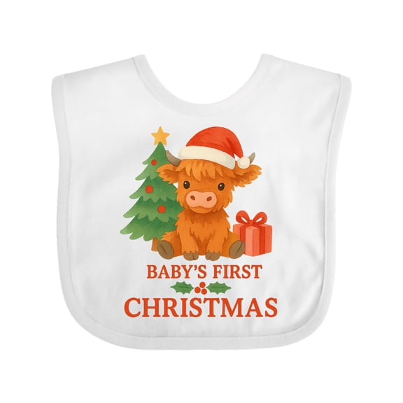 Inktastic Baby's First Christmas Cute Highland Cow Boys or Girls Baby Bib