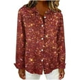 thumbnail image 6 of Sexlip Women Button Down V Neck Tops Dressy Casual Long Sleeve Lapel Collar Work Business Blouse Fashion Printed Vacation Shirt Red S, 6 of 6