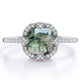 thumbnail image 1 of JeenMata Anillo de Compromiso con Bisel de Halo Ágata Verde Musgo Lechoso Opaco de Talla Cojín de 1,5 Quilates y Moissanita: Pavé - Baño de Oro Blanco de 18 K sobre Plata, 1 of 6