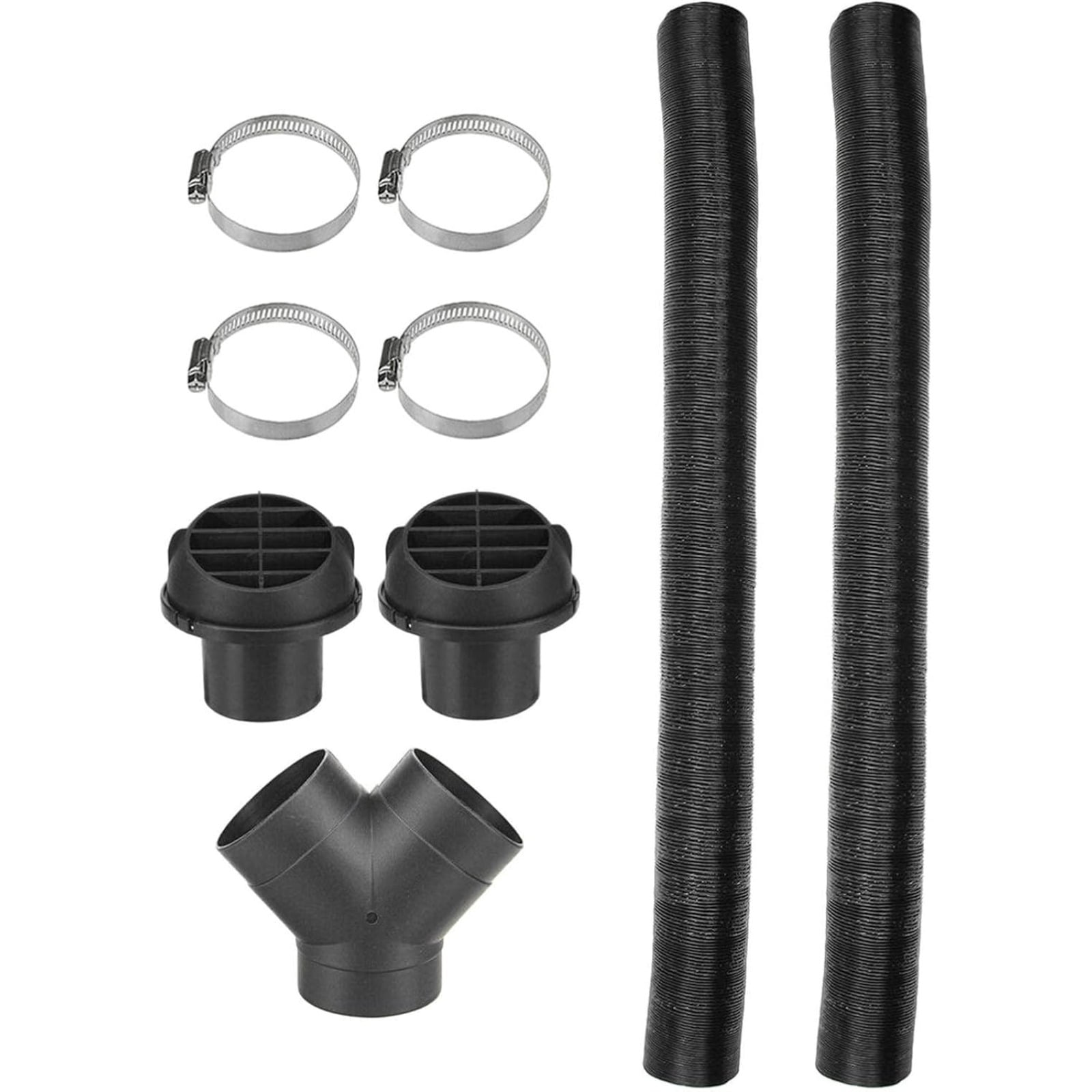 60mm Diesel Parking Heater Warm Air Vent Kit with 2 Flexible Duct Hoses Y Shape Connector 2 Round Air Outlets and 4 Clamps