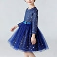 thumbnail image 4 of OGLCCG Girls Sequin Tulle Dress Long Sleeve Crew Neck Sparkly Princess Dress with Belted Formal Fancy Birthday Party Dresses 4-15 Years, 4 of 7