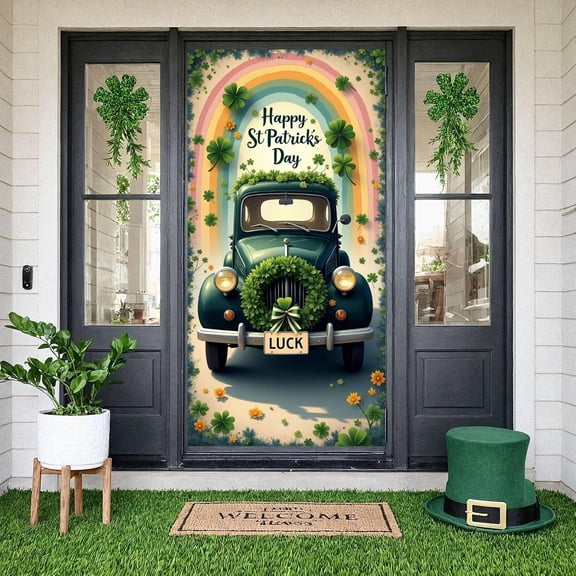St Patrick''s Day Door Cover Decorations Happy St. Patrick''s Day Door Banner Large Green Car Irish Lucky Shamrock Porch Front Sign for Irish Festival Outdoor Indoor Home Party Decorations Supplies