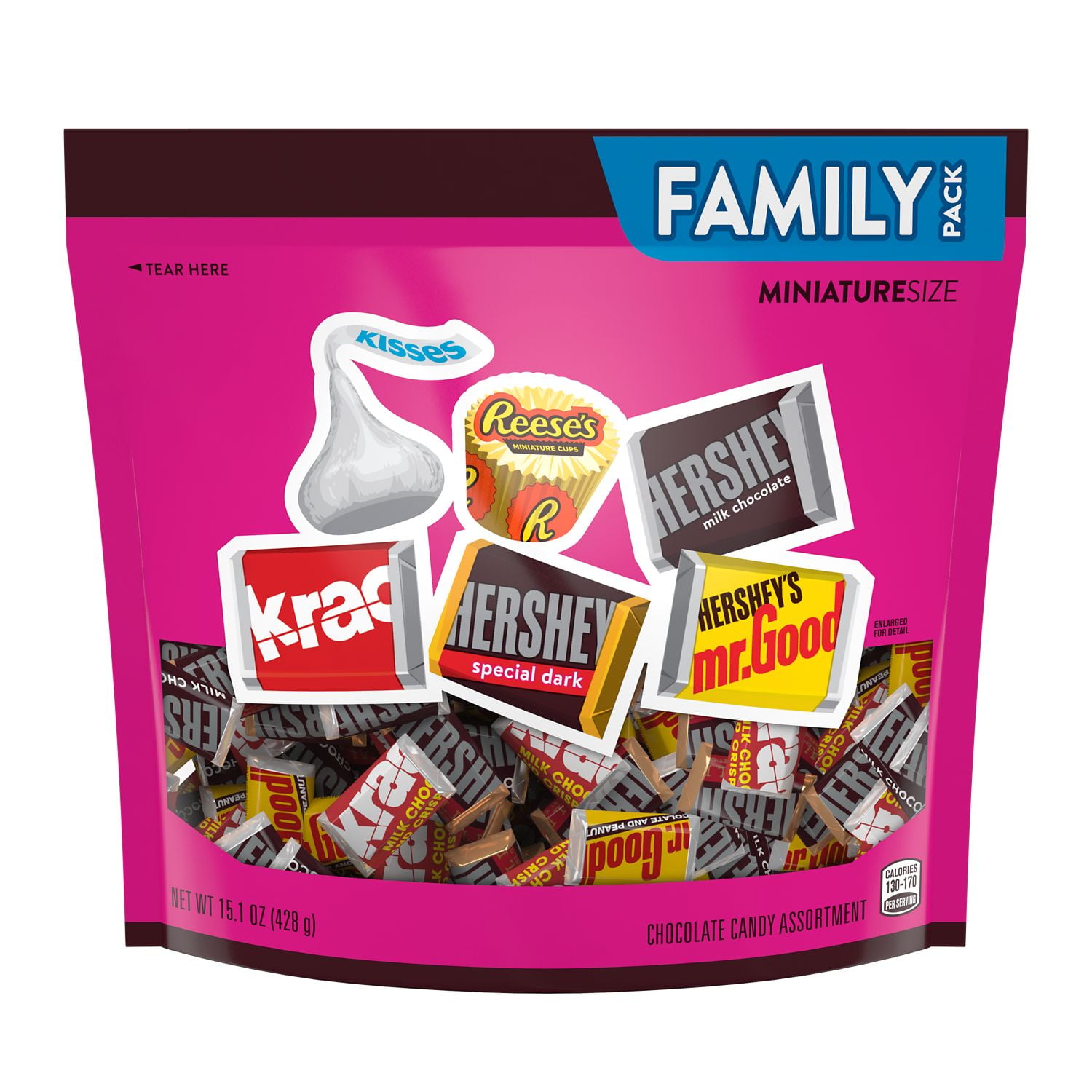 Hershey’s Chocolate Assortment Miniatures Candy Bars, Individually Wrapped, 15.1 oz, Family Pack