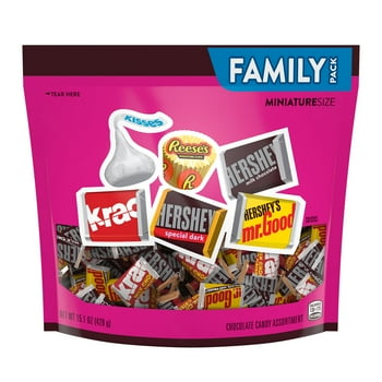Hersheys Chocolate Assortment Miniatures Candy Bars, Individually Wrapped, 15.1 oz, Family Pack