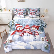 jejeloiu Cartoon Christmas Snowmen Bedding Comforter Set 7 Pieces,Xmas Theme Full Bedding Set,Western Country Holiday Fitted Sheet Flat Sheet For Teesn,Super Cozy Room Decor Reversible