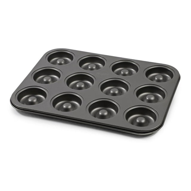 Pillsbury non-stick metal donut pan with 12 cup molds for baking donuts.