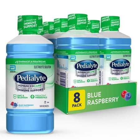 Pedialyte AdvancedCare Electrolyte Solution, Blue Raspberry, 1 Liter, 8 Count