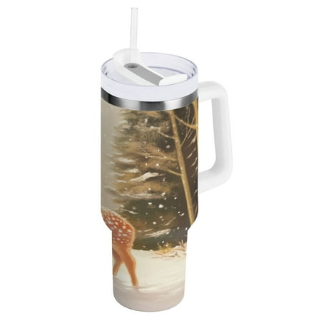 

30 Oz Car Handle Water Cup 9.9x3.5 Inch Stainless Steel Water Cup With Handle Water Cup Car Water Cup Travel Coffee Cup Christmas Snow Deer