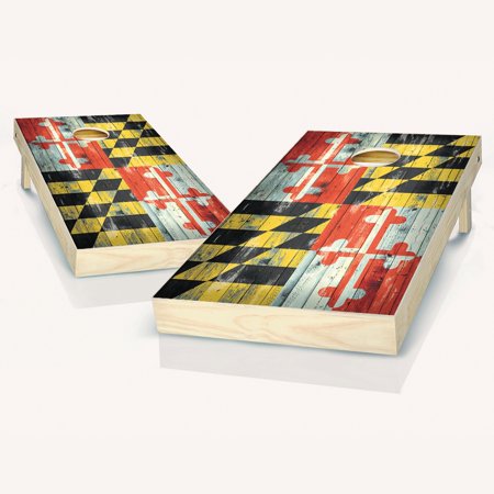 Skip s Garage Maryland State Flag Distressed Solid Wood Cornhole Board Set