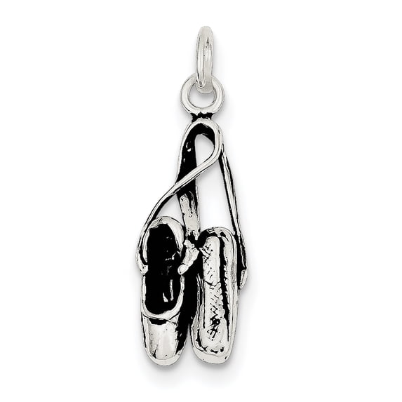 Beautiful Sterling Silver Antiqued Ballet Shoes Charm