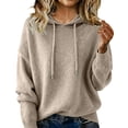 thumbnail image 2 of Warm Hooded Sweatshirts for Women Long Sleeve Lightweight Soft Pullover Knit Sweater Fall Clothes Beige M, 2 of 4