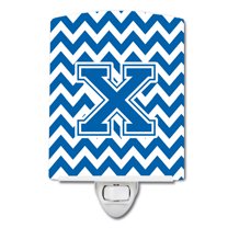 Letter X Chevron Blue and White Ceramic Night Light