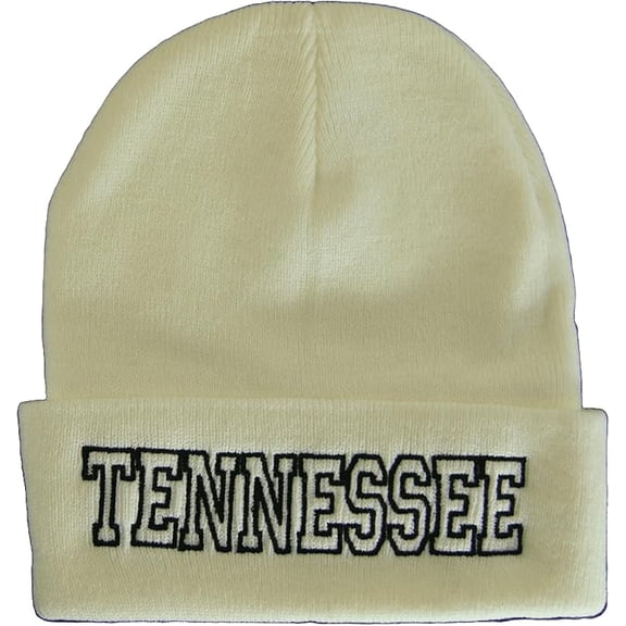 Tennessee Cuffed Winter Knit Beanie Toboggan Hat (White/Black)
