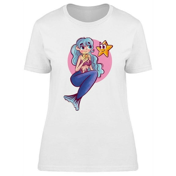 Cartoon Beautiful Mermaid  T-Shirt Women -Image by Shutterstock, Female Small