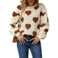 thumbnail image 3 of Women'S Plush Heart Print Loose Long Sleeve Round Neck Pullover Sweatshirt Fall Winter Outfits Khaki Love S, 3 of 10