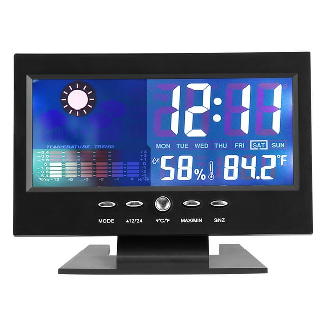 Reloj de temperatura y humedad, calendario de pronósticos meteorológicos, medidor de humedad de temperatura digital de 12/24 horas 20% - 99% RH para el estudio del dormitorio enGardenAndPatio Fyydes Descripción de la referencia