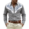 thumbnail image 2 of Western Cowboys Dress Shirts for Men Long Sleeve Button Lapel Top Casual Carnival Theme Classic Comfortable Mens Shirt Grey L, 2 of 4