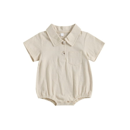 

Baby Boy Romper Solid Color Button Down Shirt Bodysuit Short Sleeve Onesie Infant Newborn Summer Clothes Outfit