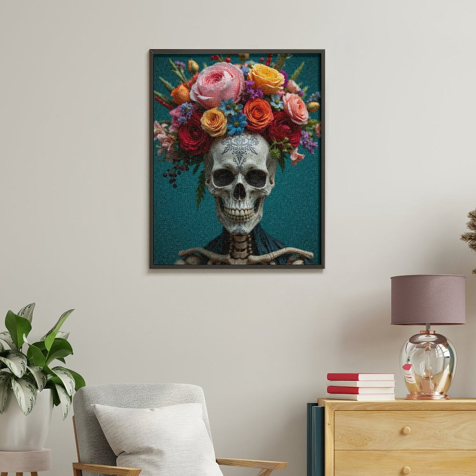 Paint By Numbers Kit for Adults Beginner - Skeleton Floral Crown Art DIY Canvas Painting Kits for Adults, Frameless Paint By Number for Adults for Home Wall Decor 16x20 Inch