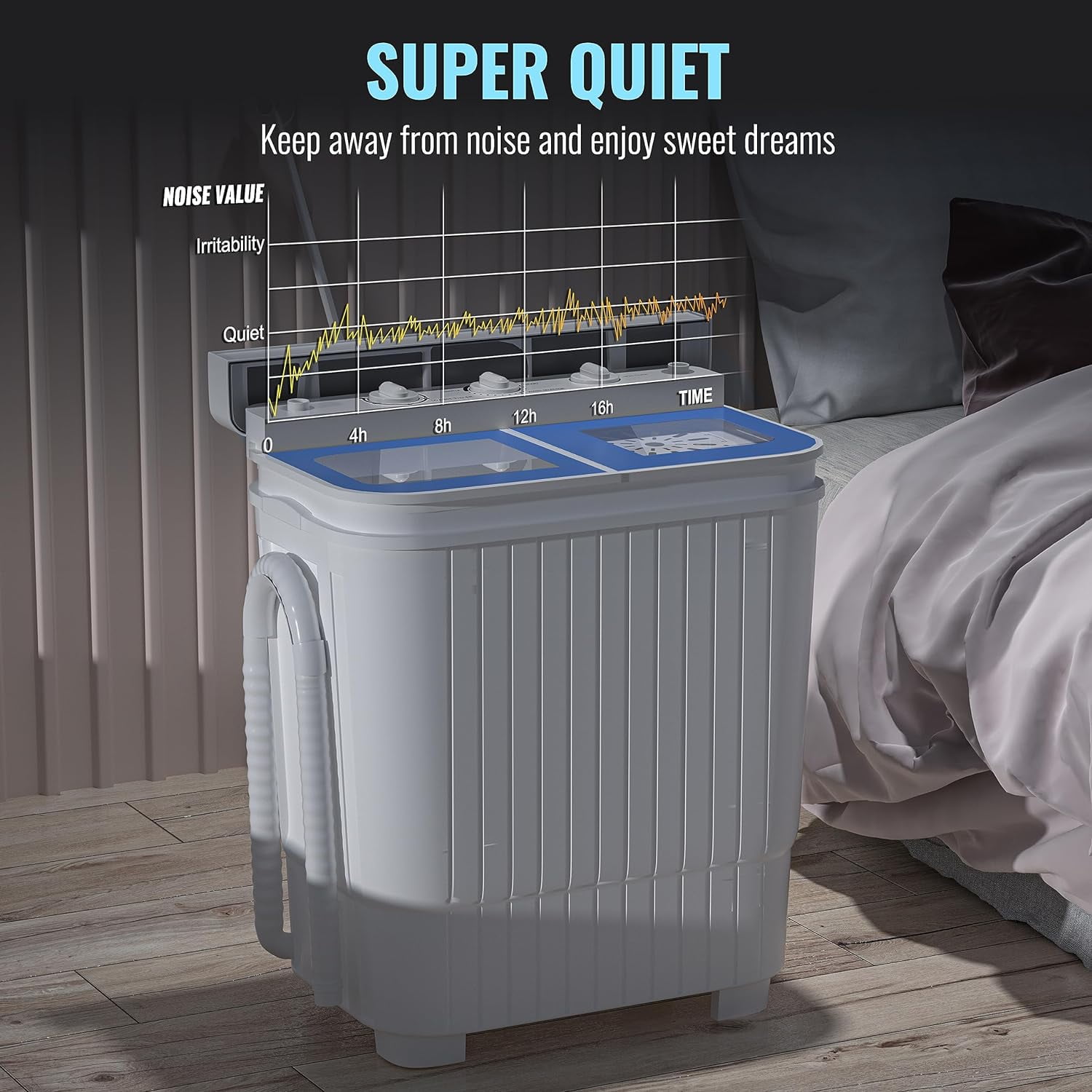 Superday 21.6 LBS Portable Washing Machine, 2 In 1 Mini Compact Twin Tub Washer and Spin Dryer with Built-in Gravity Drain Time Control, 9 Lbs Spinner Load Capacity for Home/Apartment/Dorms/RV(Blue)