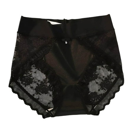Grandest Birch 3PCS Women Panties Thin Ice Silk Lace High Waist Tummy Control Seamless Solid Color Good Breathability Lady Underpants Female Daily Underwear  Black 38B