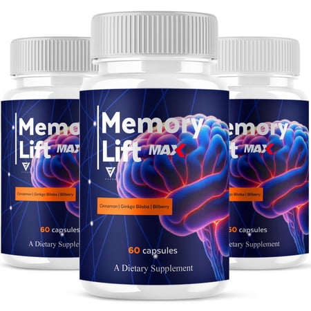 (3 Pack) Memory Lift Max Supplement, MemoryLift Nootropic Pills (180 Capsules)