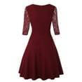Women's Vintage Midi Dress 3/4 Sleeve Lace Splicing Elegant Cocktail