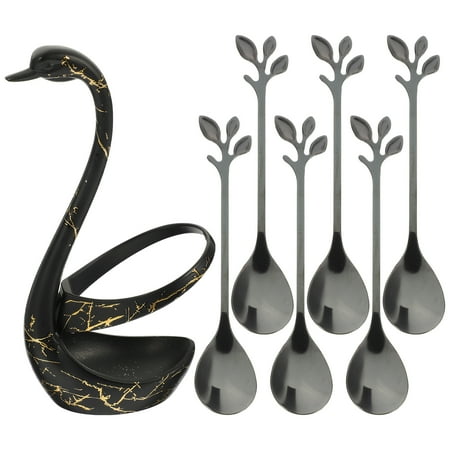 

1 Set of Coffee Spoon Set Dessert Scoop Swan Base Stand Kitchen Swan Shaped Mixing Spoon Set