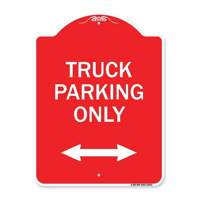 SignMission A-DES-RW-1824-23031 18 x 24 Po. Panneau Designer Series - Panneau de Stationnement Réservé Parc de Stationnement de Camion Uniquement avec Flèche Bidirectionnelle, Rouge et Blanc