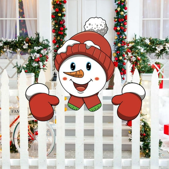 Bzdzmqm under $5 Christmas Fence Decoration, Christmas Fence Decoration,Hollow Board Peek Plug-in,Garden Tree Ornament,PVC Holiday Yard Decor,Festive Outdoor Decoration Set