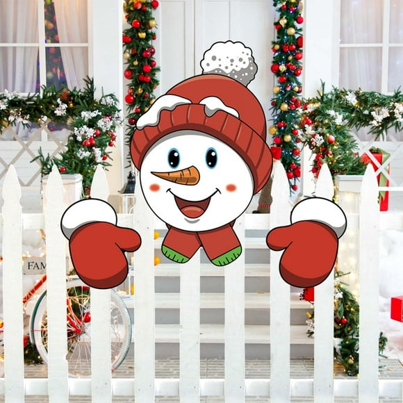 Costwax Christmas Decorations,Christmas Fence Door Peek Hollow Board Plug-in Christmas Tree Garden Expression Decoration Sticker