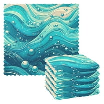 6 Packs Shining Blue Wave Kitchen Dish Towels Soft Absorbent Dish Cloths 11"x11"