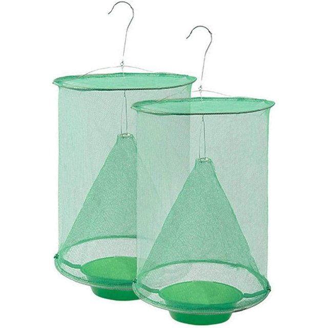 Trampa para moscas tipo rancho, jaula trampa para insectos al aire libre con trampa para alimentos, la trampa para insectos más eficaz jamás creada para moscas, mosquitos y abejas