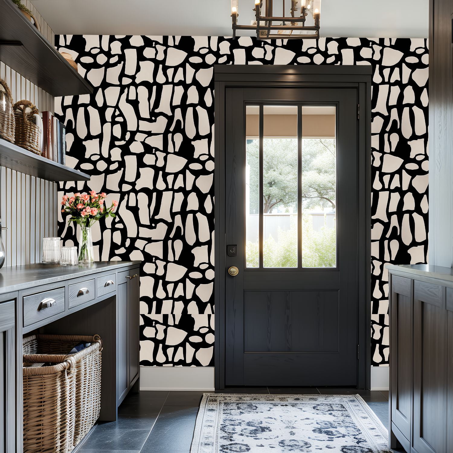 Peel and Stick Wallpaper Abstract Black Beige Fragmented Geometric Wall Mural 17.7in x 9.8ft Self Adhesive Removable Wall Paper Renter Friendly Wallpaper for Nursery Bedroom Cabinets