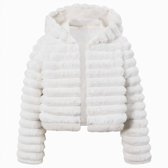 Kogui Kids Faux Fur Jacket Ribbed Plush Open-Front Warm Winter Coat Girls Outerwear 7T 8T (White,7-8 Years)