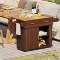 thumbnail image 5 of Rolling Kitchen Island with Drop Leaf Countertop&Ample Storage - 39.4" Small Mobile Kitchen Cart On Wheels with Sliding Door,Drawers,Spice Rack & 2-Tier Storage (Walnut), 5 of 8