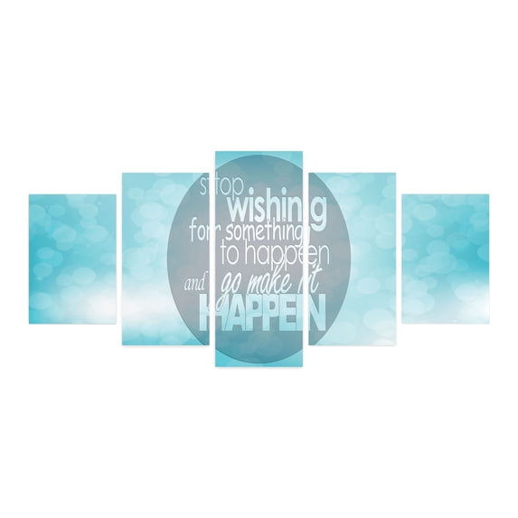 Wording 5 Panels Acrylic Glass Wall Art, Blue Abstract Background with Wise Words About Self Improvement, Accent for Living Room, Bedroom, Dorm, 60" x 30", Pale Blue Grey White, by Ambesonne