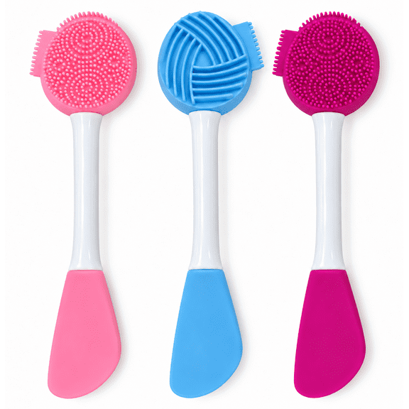 YIEASY 3Pcs Silicone Facial Cleansing Brush,4-in-1 Pore Brush Face Mask Applicator for Deep Cleansing Exfoliating&Gentle Massage with Non-Slip Handle