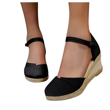 

Women s Closed Toe Buckle Ankle Strap Espadrilles Leisure Wedge Sandals