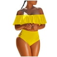 thumbnail image 2 of Pop Seller Women's High Waist Bikini Beach Swimwear Split Swimwear Ruffle Edge Swimwear Set Yellow XL, 2 of 9