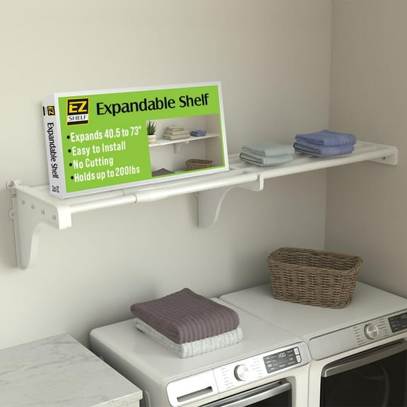 EZ Shelf-Expandable-Closet Shelf (NO Hanging Rod)- 29” - 49” -White- Easy Install to 1 Sidewall and Backwall (EZS-SW48-1-1) -Wire Closet Shelving Alternative
