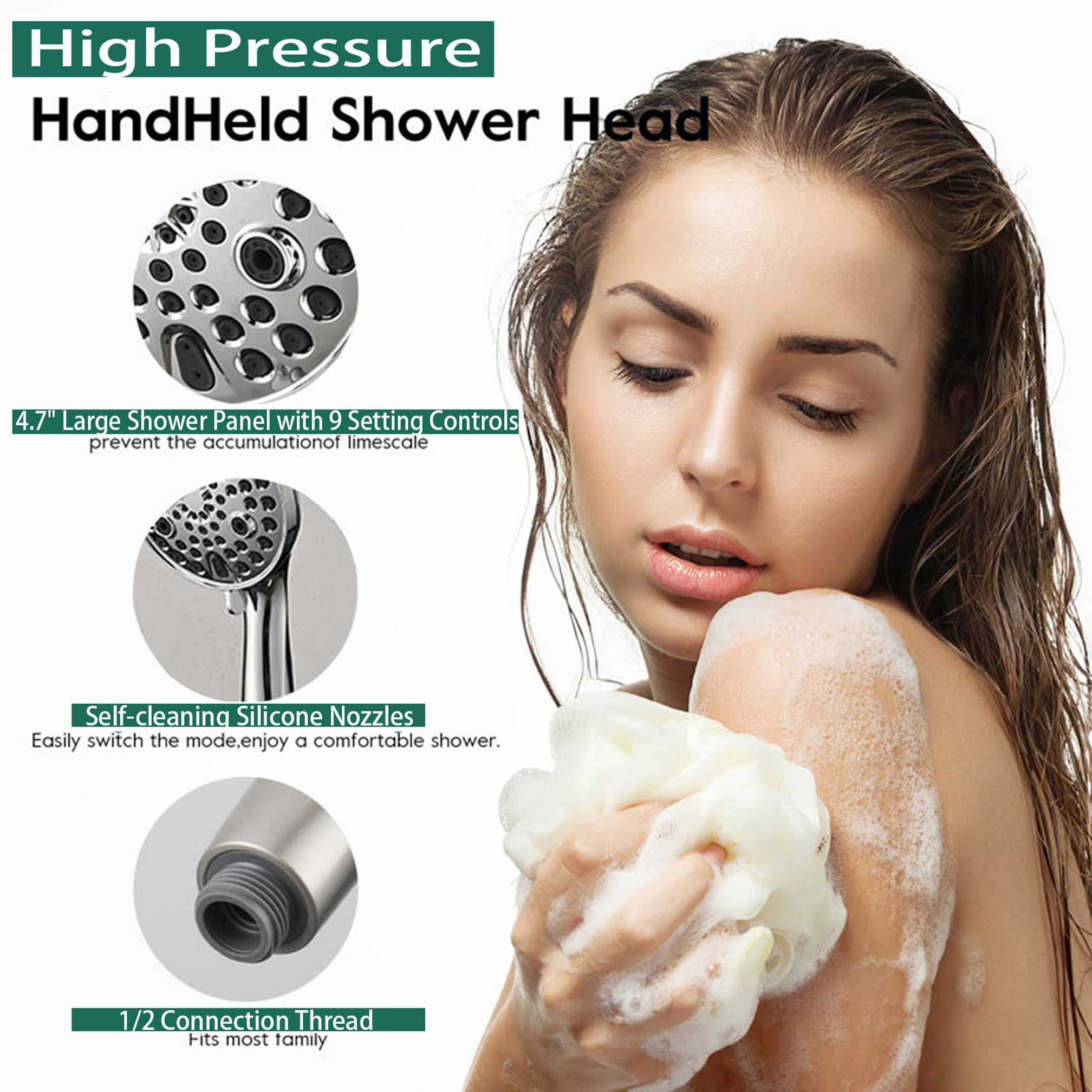 FETERVIC Bathtub Faucet with Sprayer, Slip-on Tub Spout, High Pressure Handheld Shower Head 10 Spray Settings with Diverter