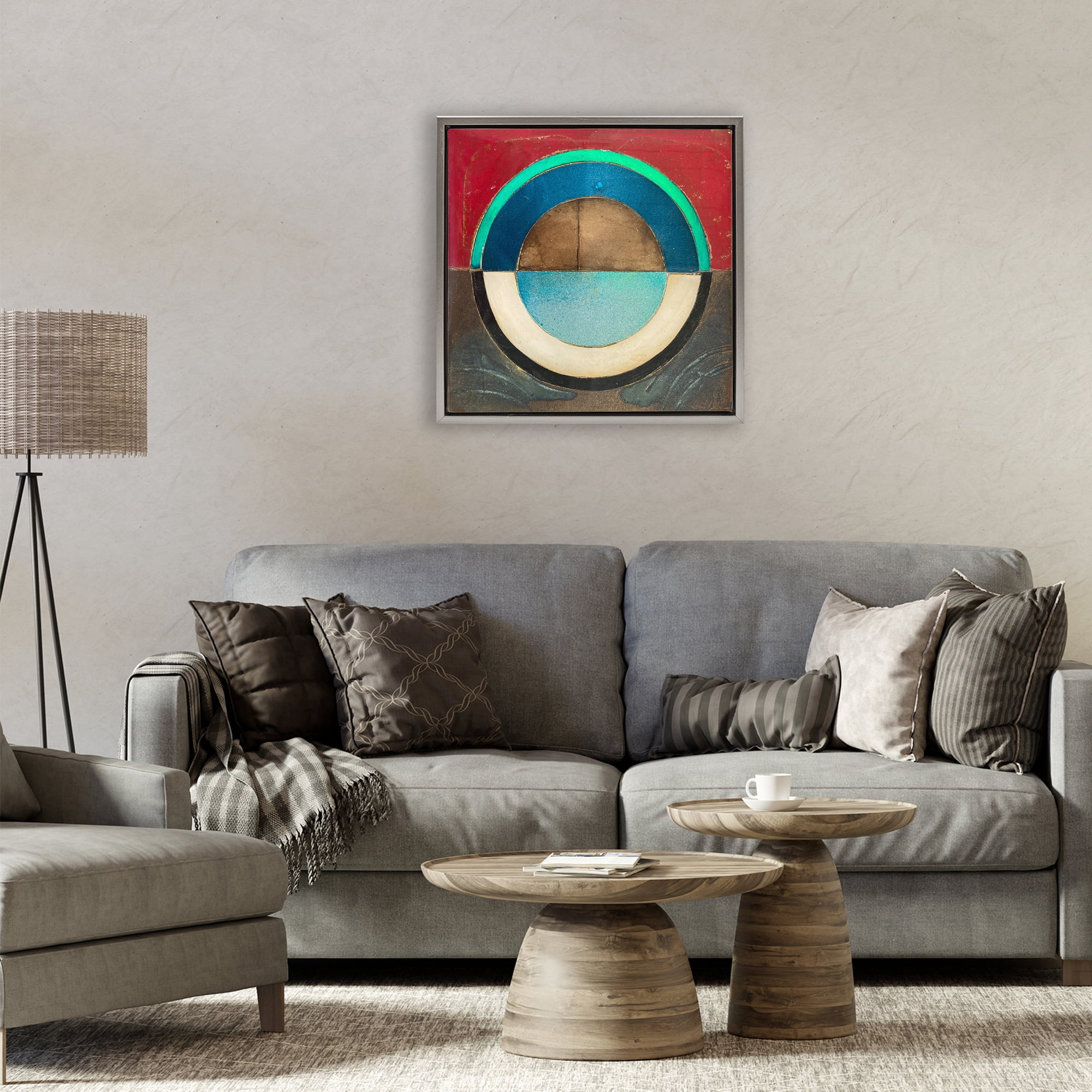 Stupell Industries Round Distressed Circle Gray Framed Floater Canvas Wall Art, design by Matthew Finger