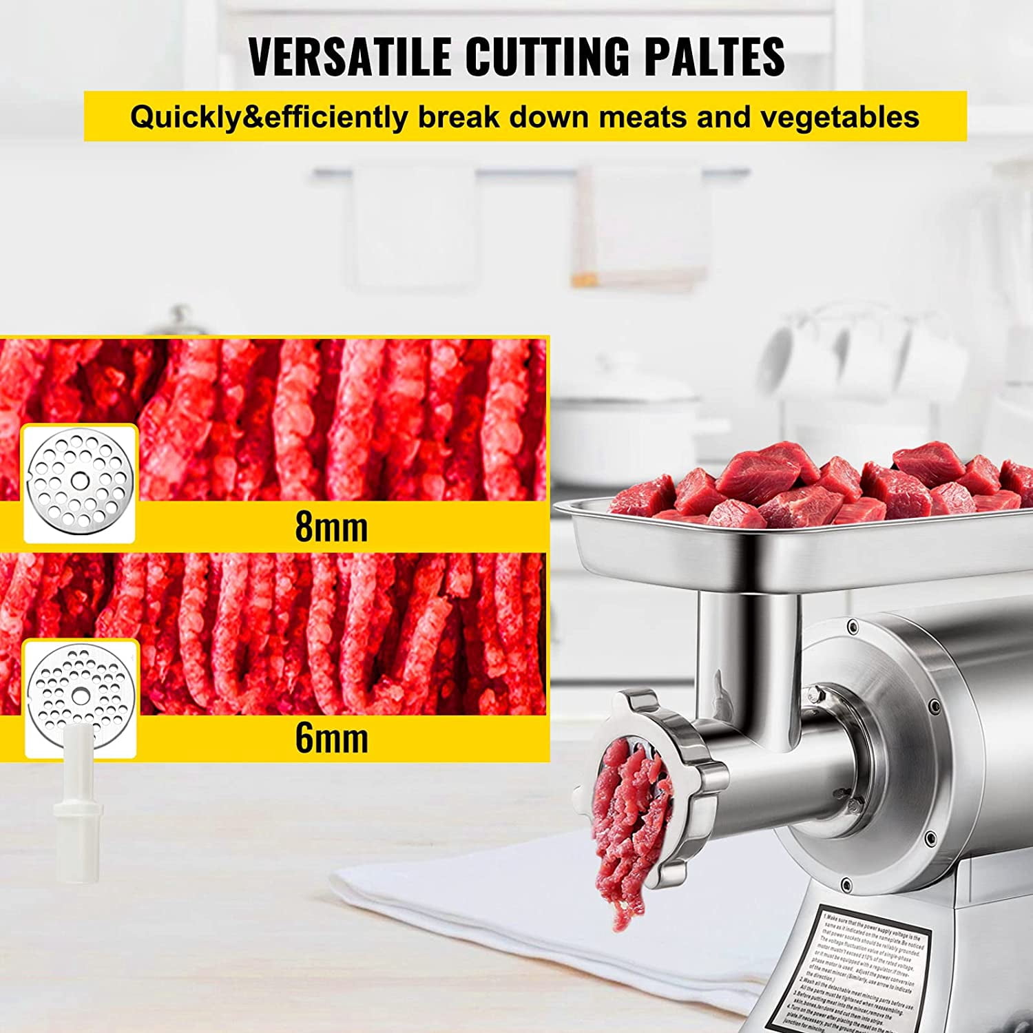 BENTISMbrand Commercial Electric Meat Grinder, 550lbs & 1100W Commercial Sausage Stuffer Maker, 220 RPM 1.5HP Stainless Steel Food Grinders for Industrial and Home Use