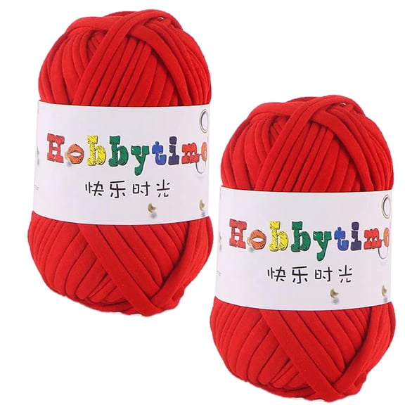 Chunky Loop Yarn - 2cm Wide Knitting Strip Yarn, 100g x 2 Rolls, for Arm Knitting Blankets, Scarves, Bags | Soft & Easy DIY Craft Yarn (Bright Red)
