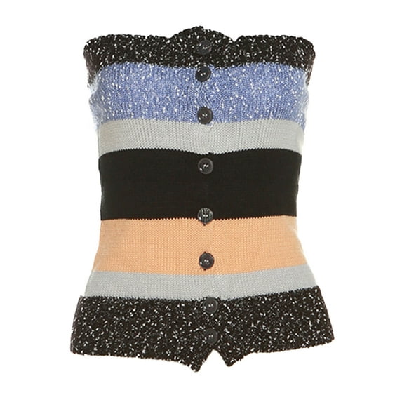 Franhais Women Short Vest Tops, Sleeveless Off Shoulder Bandeau Knitting Patch Color Stripe Casual Party Street Summer Shirt
