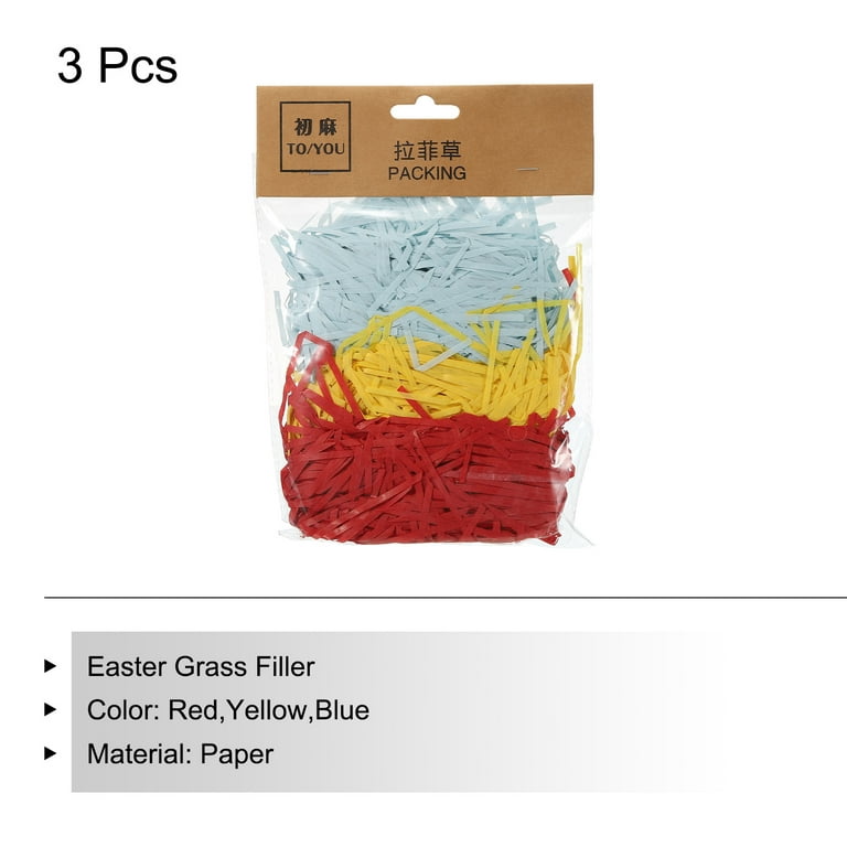 Uxcell Easter Grass Basket Filler Grass 3 Color (Red,Yellow,Blue) Raffia  Recyclable Paper for Gift Packaging 3 Pack 