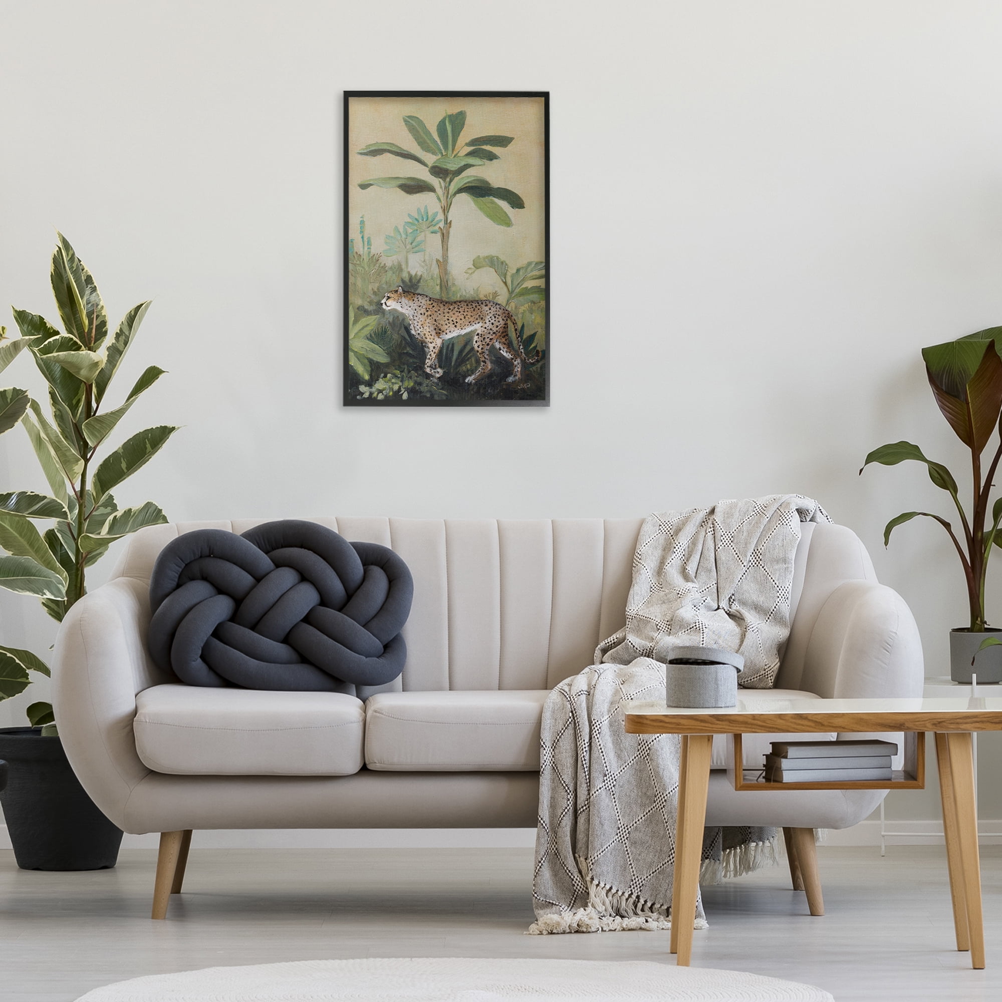 Stupell Industries King Of Jungle Leopard Landscape Painting Black Framed Art Print Wall Art, 20 x 30